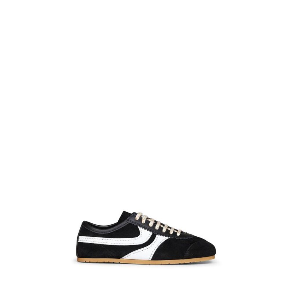 Dries Van Noten Women Black Suede Sneakers With Leather Details